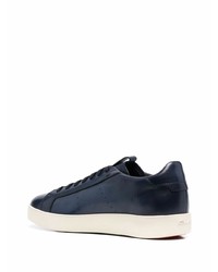 dunkelblaue Leder niedrige Sneakers von Santoni