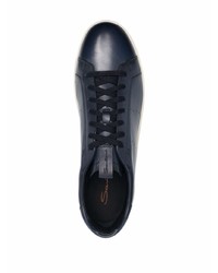 dunkelblaue Leder niedrige Sneakers von Santoni