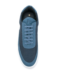 dunkelblaue Leder niedrige Sneakers von Filling Pieces