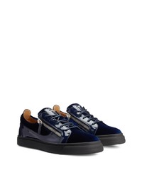 dunkelblaue Leder niedrige Sneakers von Giuseppe Zanotti