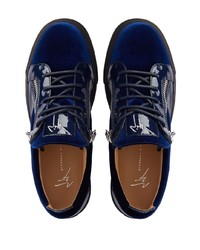 dunkelblaue Leder niedrige Sneakers von Giuseppe Zanotti