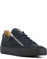 dunkelblaue Leder niedrige Sneakers von Giuseppe Zanotti Design