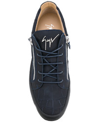 dunkelblaue Leder niedrige Sneakers von Giuseppe Zanotti Design