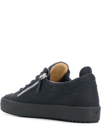 dunkelblaue Leder niedrige Sneakers von Giuseppe Zanotti Design