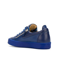 dunkelblaue Leder niedrige Sneakers von Giuseppe Zanotti Design