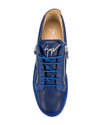 dunkelblaue Leder niedrige Sneakers von Giuseppe Zanotti Design