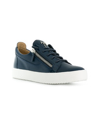 dunkelblaue Leder niedrige Sneakers von Giuseppe Zanotti Design