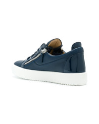 dunkelblaue Leder niedrige Sneakers von Giuseppe Zanotti Design