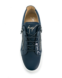 dunkelblaue Leder niedrige Sneakers von Giuseppe Zanotti Design