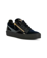 dunkelblaue Leder niedrige Sneakers von Giuseppe Zanotti Design