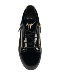 dunkelblaue Leder niedrige Sneakers von Giuseppe Zanotti Design