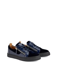 dunkelblaue Leder niedrige Sneakers von Giuseppe Zanotti