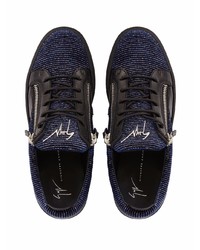 dunkelblaue Leder niedrige Sneakers von Giuseppe Zanotti