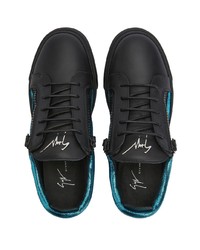 dunkelblaue Leder niedrige Sneakers von Giuseppe Zanotti