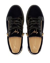 dunkelblaue Leder niedrige Sneakers von Giuseppe Zanotti