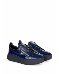 dunkelblaue Leder niedrige Sneakers von Giuseppe Zanotti