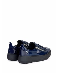 dunkelblaue Leder niedrige Sneakers von Giuseppe Zanotti