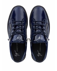 dunkelblaue Leder niedrige Sneakers von Giuseppe Zanotti