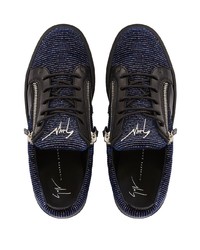 dunkelblaue Leder niedrige Sneakers von Giuseppe Zanotti