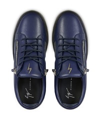 dunkelblaue Leder niedrige Sneakers von Giuseppe Zanotti