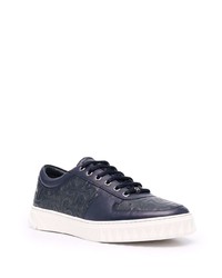 dunkelblaue Leder niedrige Sneakers von Salvatore Ferragamo