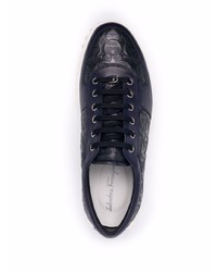 dunkelblaue Leder niedrige Sneakers von Salvatore Ferragamo