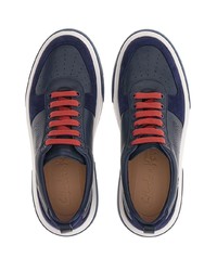 dunkelblaue Leder niedrige Sneakers von Ferragamo