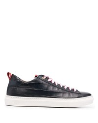 dunkelblaue Leder niedrige Sneakers von Giuliano Galiano