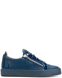 dunkelblaue Leder niedrige Sneakers von Giuseppe Zanotti Design