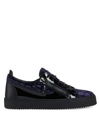 dunkelblaue Leder niedrige Sneakers von Giuseppe Zanotti