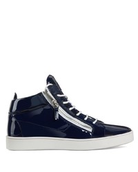 dunkelblaue Leder niedrige Sneakers von Giuseppe Zanotti