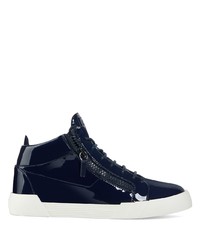 dunkelblaue Leder niedrige Sneakers von Giuseppe Zanotti