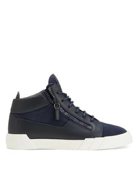 dunkelblaue Leder niedrige Sneakers von Giuseppe Zanotti