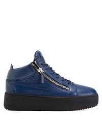 dunkelblaue Leder niedrige Sneakers von Giuseppe Zanotti