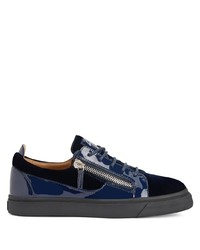 dunkelblaue Leder niedrige Sneakers von Giuseppe Zanotti