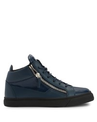 dunkelblaue Leder niedrige Sneakers von Giuseppe Zanotti