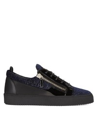 dunkelblaue Leder niedrige Sneakers von Giuseppe Zanotti