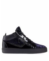 dunkelblaue Leder niedrige Sneakers von Giuseppe Zanotti