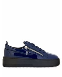 dunkelblaue Leder niedrige Sneakers von Giuseppe Zanotti