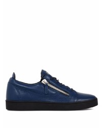 dunkelblaue Leder niedrige Sneakers von Giuseppe Zanotti