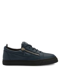 dunkelblaue Leder niedrige Sneakers von Giuseppe Zanotti