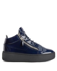 dunkelblaue Leder niedrige Sneakers von Giuseppe Zanotti