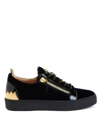 dunkelblaue Leder niedrige Sneakers von Giuseppe Zanotti