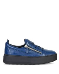 dunkelblaue Leder niedrige Sneakers von Giuseppe Zanotti