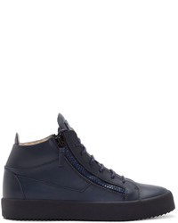 dunkelblaue Leder niedrige Sneakers von Giuseppe Zanotti