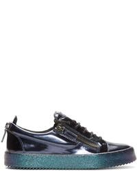 dunkelblaue Leder niedrige Sneakers von Giuseppe Zanotti