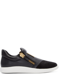 dunkelblaue Leder niedrige Sneakers von Giuseppe Zanotti