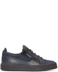 dunkelblaue Leder niedrige Sneakers von Giuseppe Zanotti