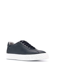 dunkelblaue Leder niedrige Sneakers von Emporio Armani