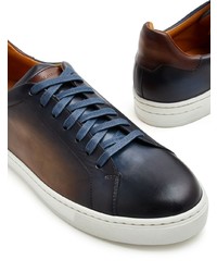 dunkelblaue Leder niedrige Sneakers von Magnanni